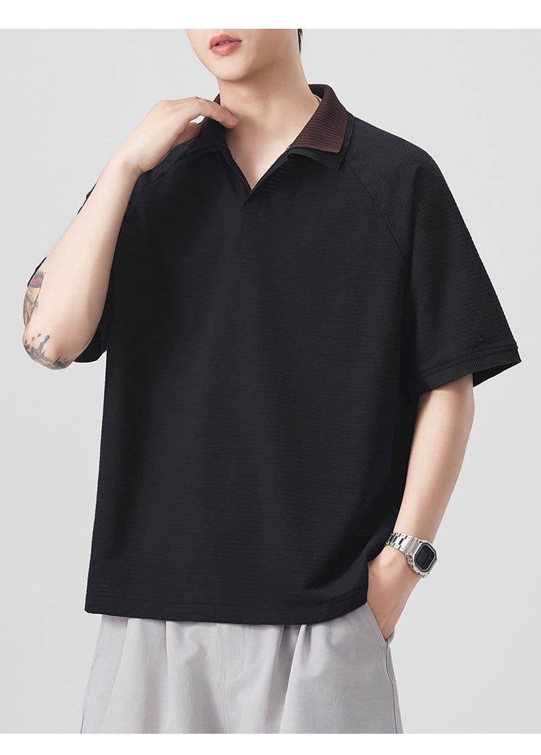 실사 여름 새로운 polo 반팔 티셔츠 율동 그리드 원단 210gv 칼라 트렌드 편안함 루즈핏 배색 패치워크 상세 이미지 21