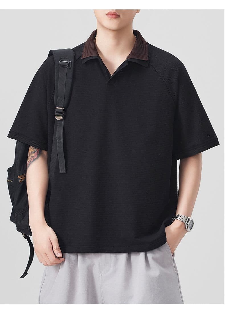 실사 여름 새로운 polo 반팔 티셔츠 율동 그리드 원단 210gv 칼라 트렌드 편안함 루즈핏 배색 패치워크 상세 이미지 22