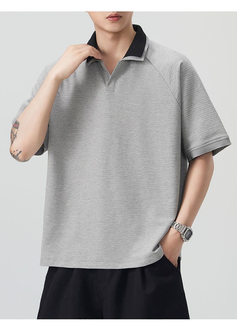실사 여름 새로운 polo 반팔 티셔츠 율동 그리드 원단 210gv 칼라 트렌드 편안함 루즈핏 배색 패치워크 상세 이미지 25