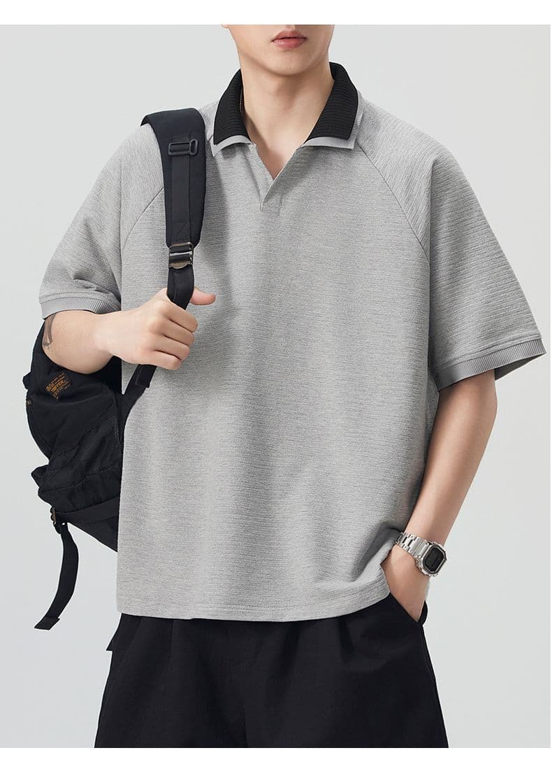 실사 여름 새로운 polo 반팔 티셔츠 율동 그리드 원단 210gv 칼라 트렌드 편안함 루즈핏 배색 패치워크 상세 이미지 26