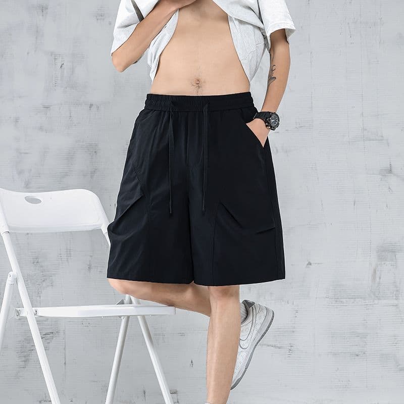 실사 여름 브로케이드 암모니아 원단 얼음 차가운 통기성 얇은 스타일 주름 스트레이트 루즈핏 남성 얼음 실크 넓은 다리 오부 바지 이미지 3