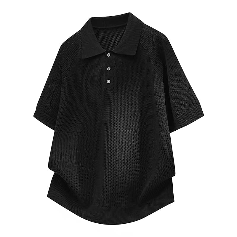 실사 오래된 돈 봉화 남편 그리드 니트 티셔츠 남자 여름 빛 요리 한 레트로 아메리칸 반팔 POLO 셔츠 남성 맨위 이미지 2