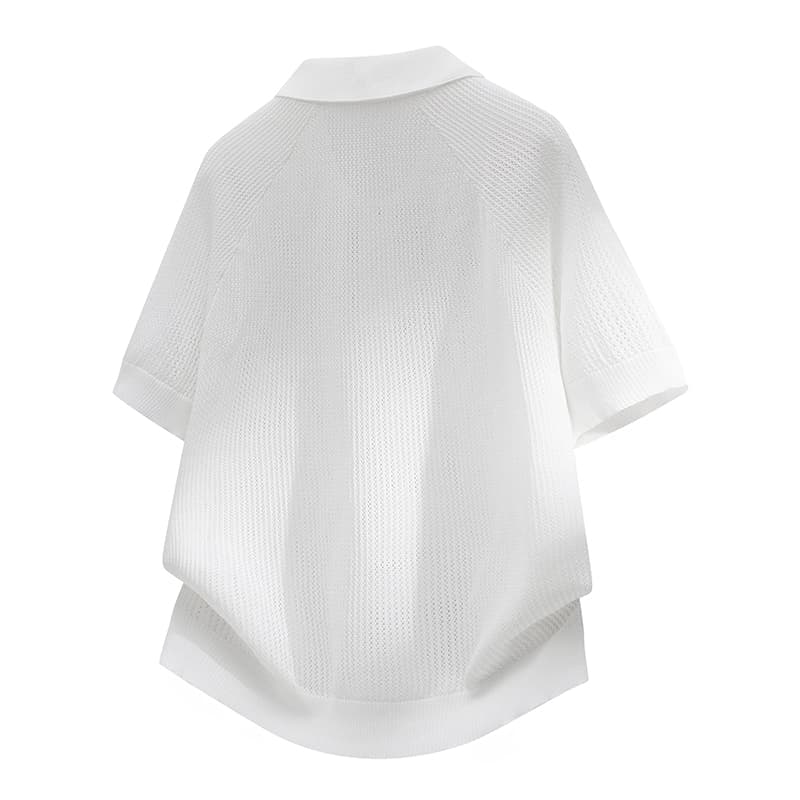 실사 오래된 돈 봉화 남편 그리드 니트 티셔츠 남자 여름 빛 요리 한 레트로 아메리칸 반팔 POLO 셔츠 남성 맨위 이미지 4