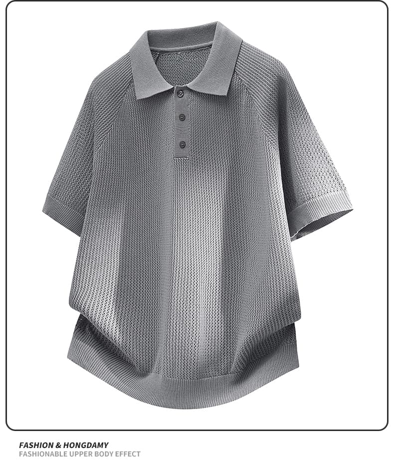 실사 오래된 돈 봉화 남편 그리드 니트 티셔츠 남자 여름 빛 요리 한 레트로 아메리칸 반팔 POLO 셔츠 남성 맨위 상세 이미지 11