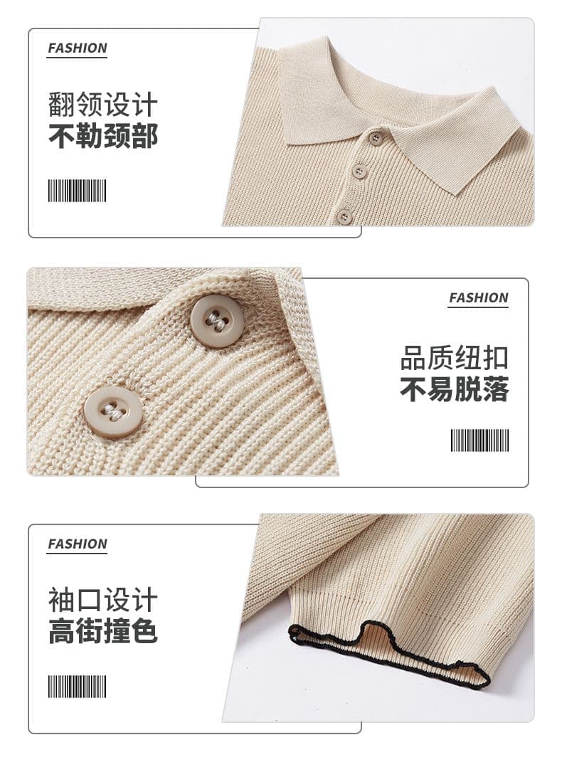 실사 복잡한 고대 돈 바람 갈매기 칼라 니트 POLO 셔츠 차가운 센스 통기성 반팔 남성 느슨함 센스 반소매 티셔츠 상세 이미지 6