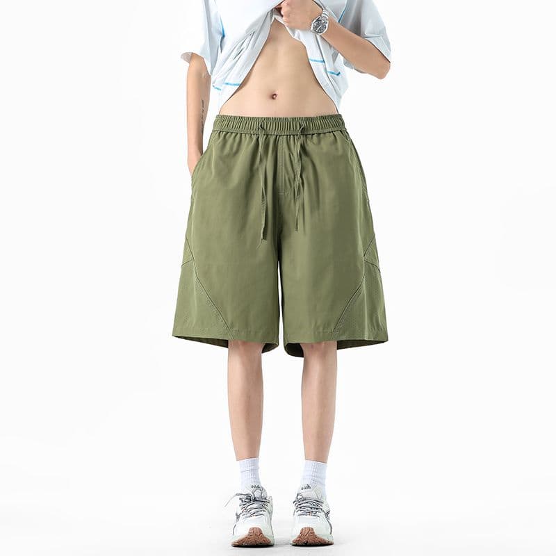 실사 여름 새로운 펀칭 반바지 남자 외출용 운동 캐주얼 바지 패치워크 루즈핏 속도 건조한 오부 바지 남자 이미지 3