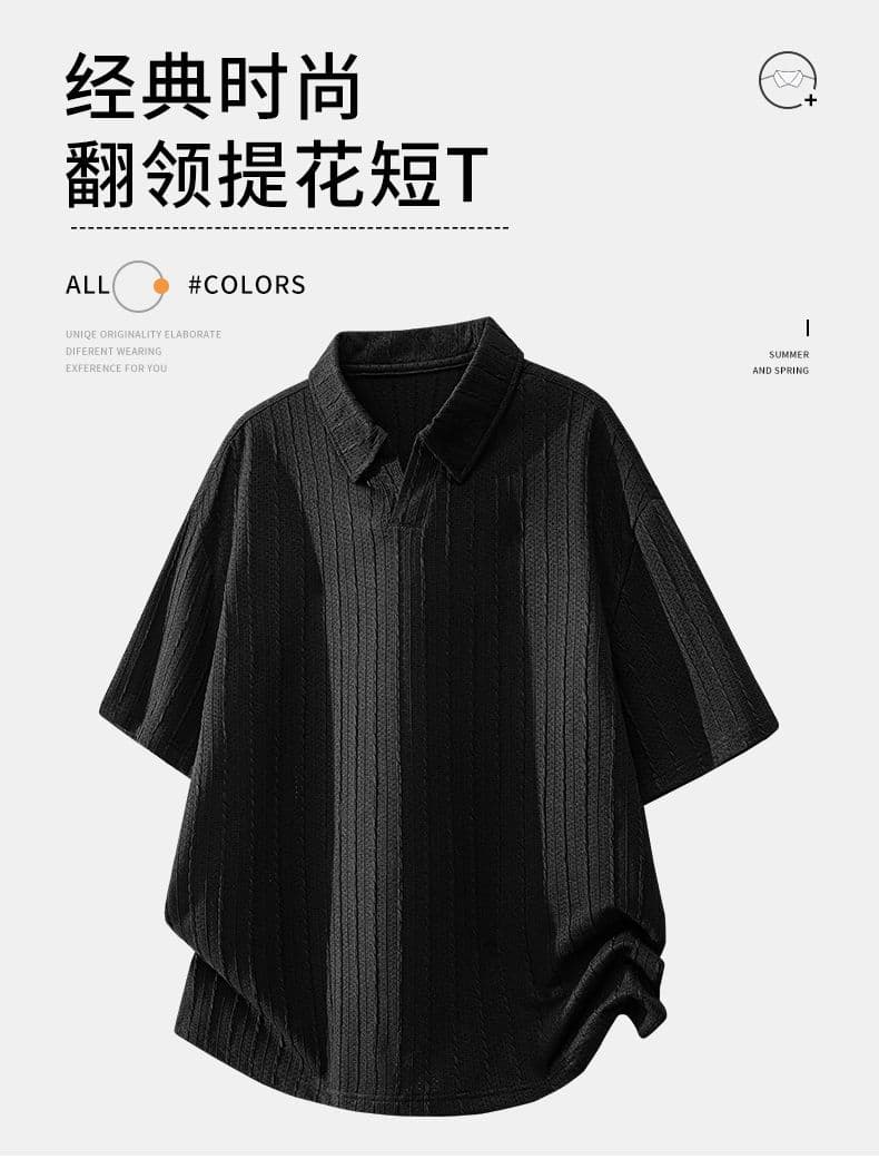 실사 2026 여름 새로운 니트 스웨터 폴로 칼라 POLO 셔츠 남자 루즈핏 패션 캐주얼 통기성 반팔 티셔츠 상세 이미지 1