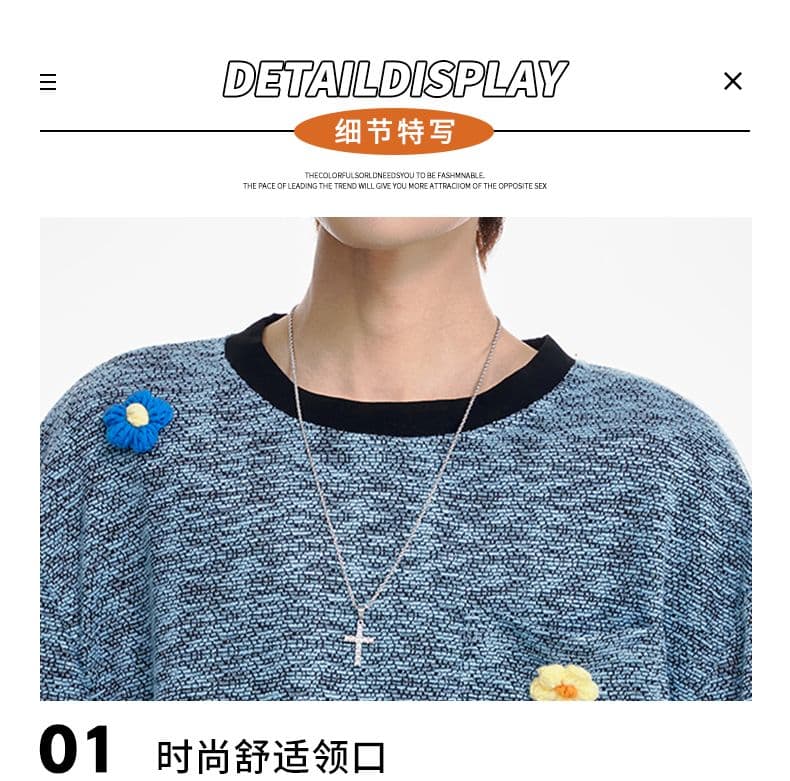 실사 2026 여름 새로운 트렌드 3 차원 꽃무늬 질감 센스 맨위 남자 루즈핏 캐주얼 반팔 티셔츠 상세 이미지 18