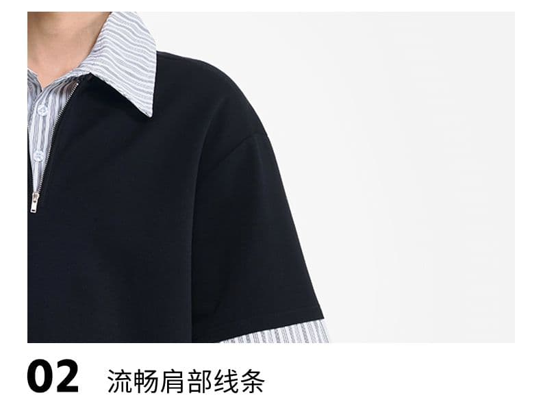 실사 여름 새로운 폴로 칼라 페이크 레이어드 하프 지퍼 풀오버 반팔 POLO 셔츠 남자 트렌드 다용도 미니멀리즘 티셔츠 상세 이미지 19