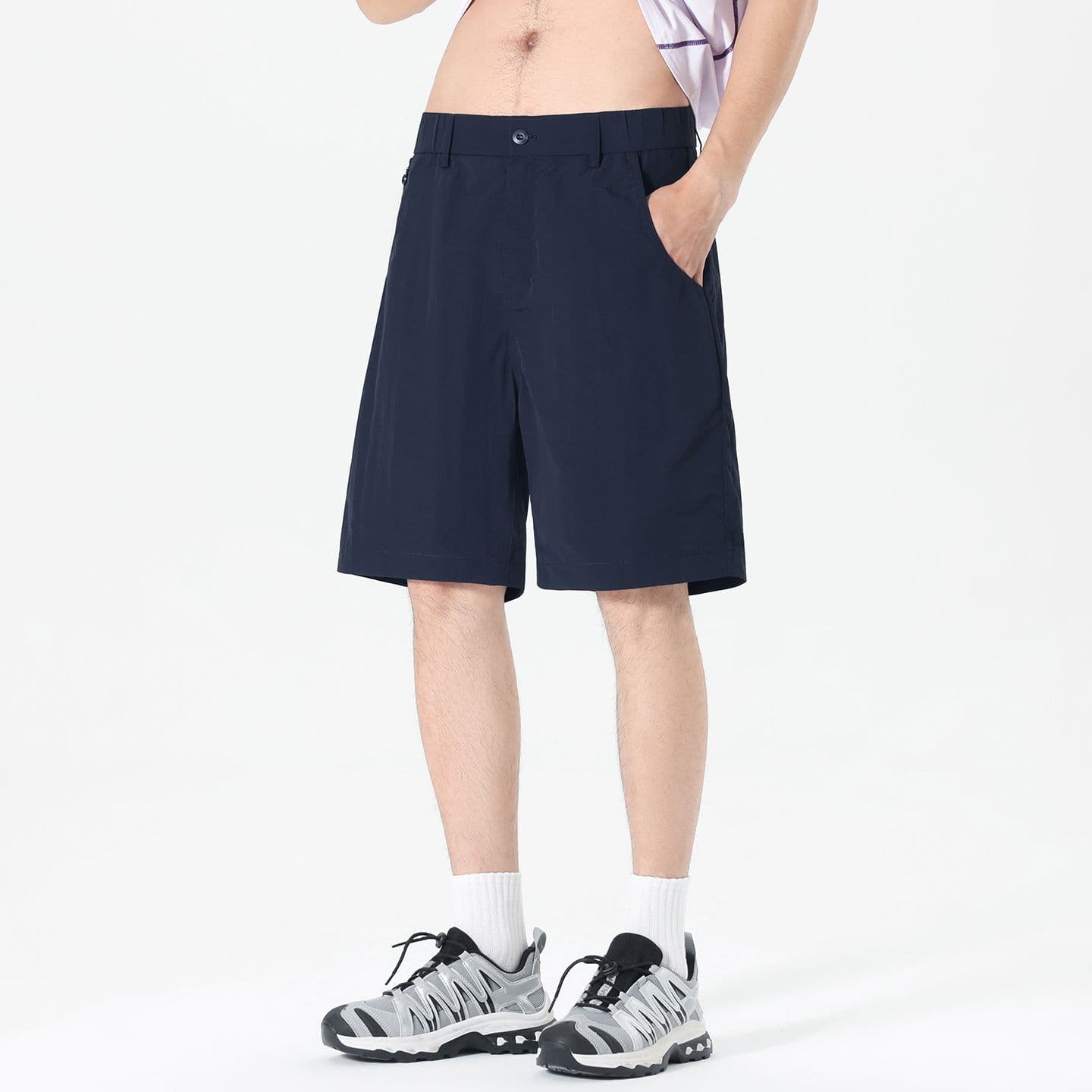 실사 여름 새로운 지퍼 카메라 가방 속도 드라이 아이스 실크 오부 바지 야외 산계 캐주얼 하프 밴딩 루즈핏 반바지 이미지 4
