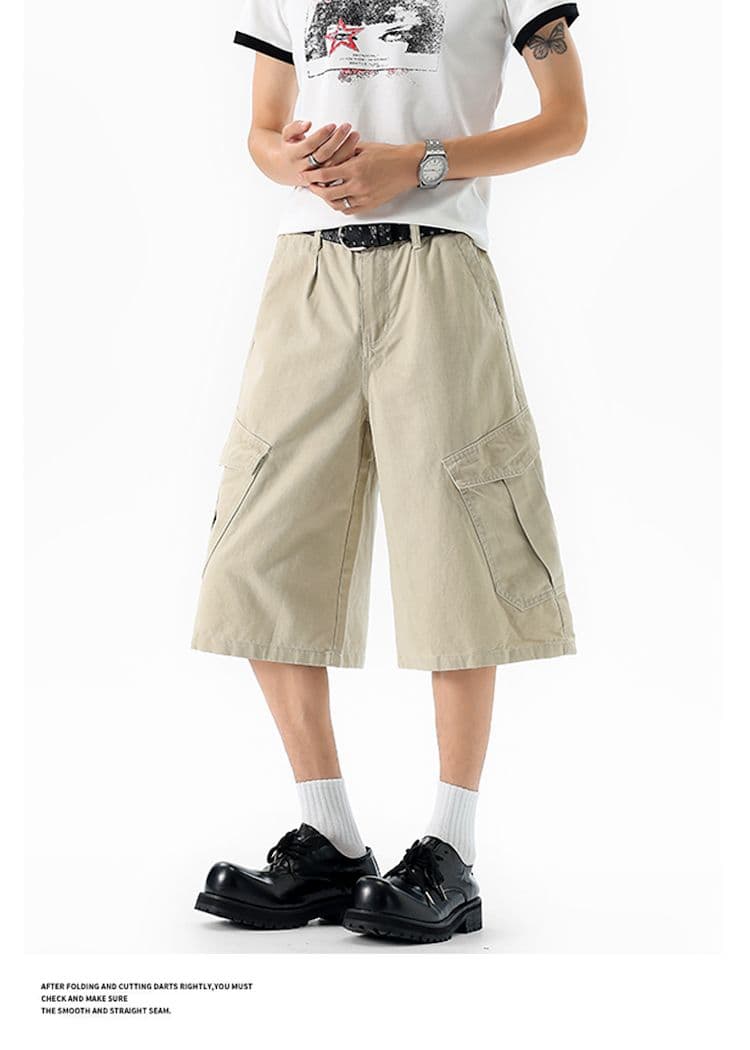 실사 아메리칸 레트로 워싱 기타 주머니 워크웨어 7부 바지 남녀 스트레이트 루즈핏 넓은 다리 캐주얼 짧은 바지 상세 이미지 13