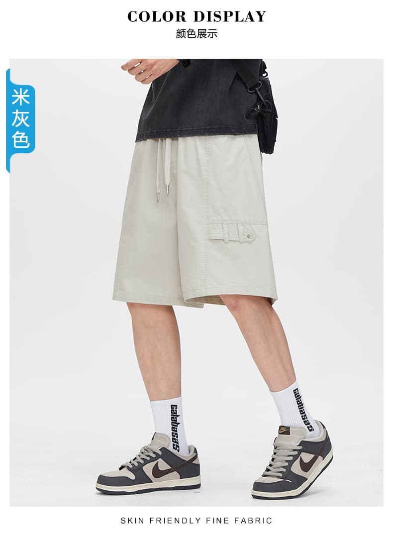 실사 여름 새로운 순면 워크웨어 반바지 남자 루즈핏 다용도 편안함 허리밴드 빅 포켓 캐주얼 오부 바지 상세 이미지 9