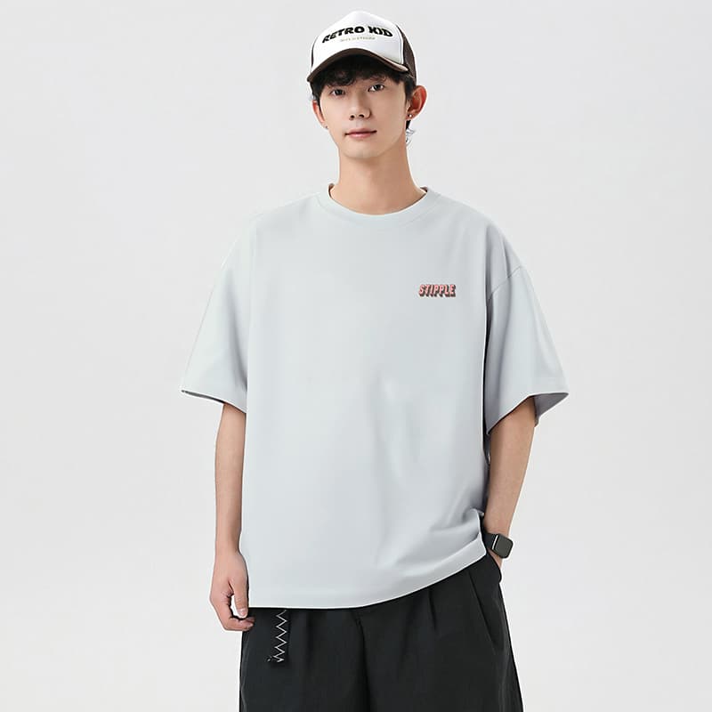 실사 여름 새로운 케이블 루오 그거야. 얼음 센스 순면 반팔 티셔츠 남자 루즈핏 다용도 품질 미니멀리즘 티셔츠 맨위 이미지 2