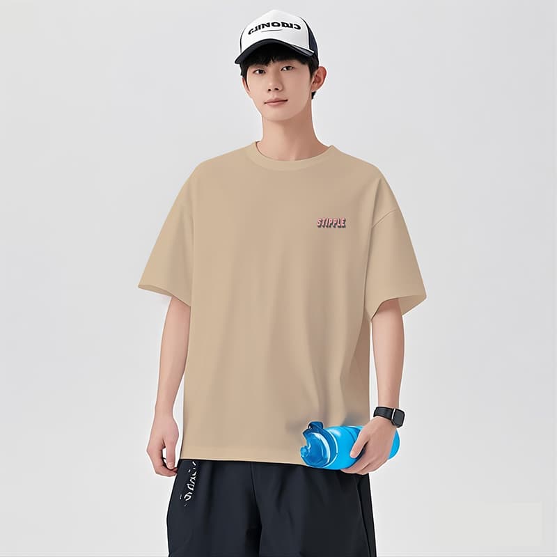 실사 여름 새로운 케이블 루오 그거야. 얼음 센스 순면 반팔 티셔츠 남자 루즈핏 다용도 품질 미니멀리즘 티셔츠 맨위 이미지 4