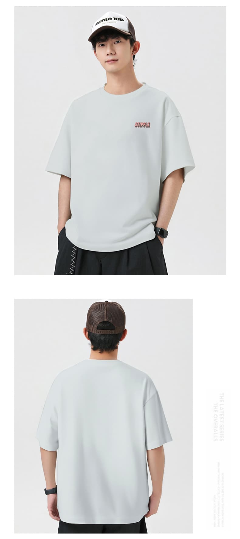 실사 여름 새로운 케이블 루오 그거야. 얼음 센스 순면 반팔 티셔츠 남자 루즈핏 다용도 품질 미니멀리즘 티셔츠 맨위 상세 이미지 15