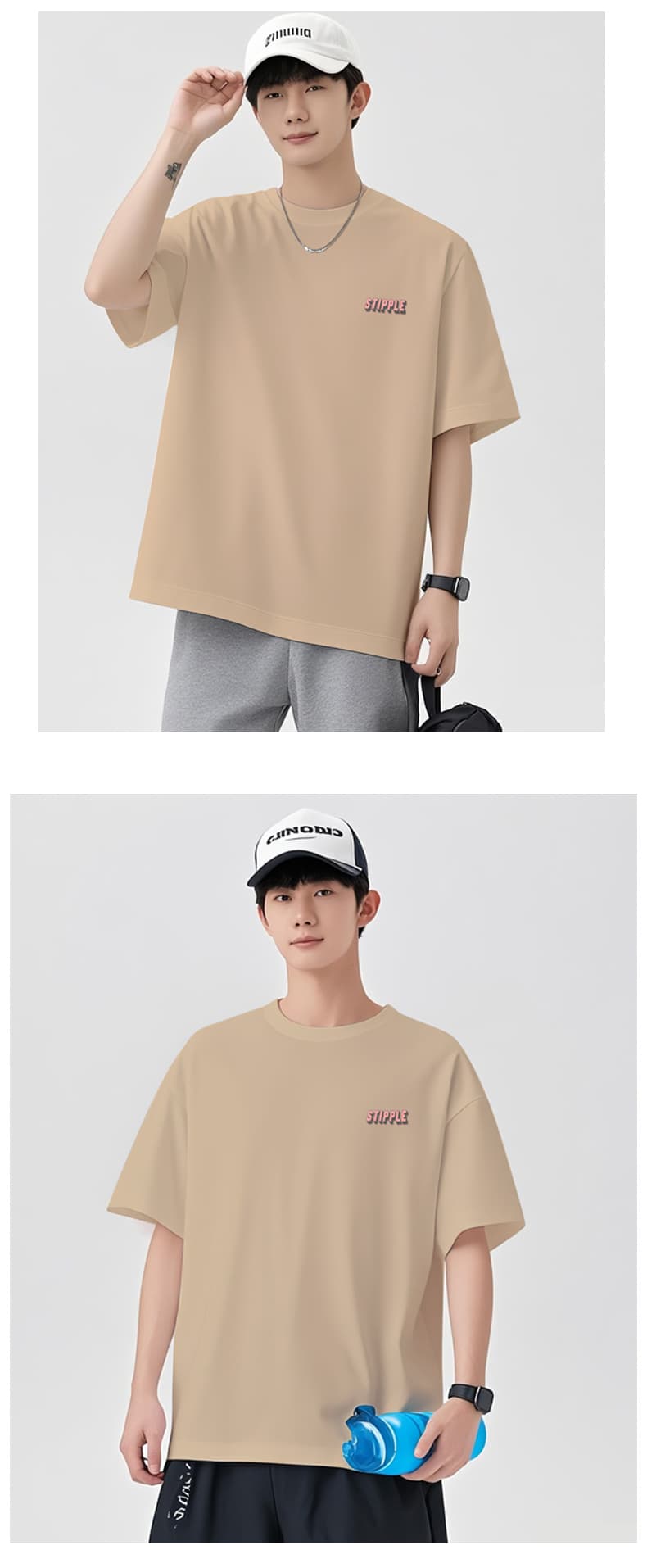 실사 여름 새로운 케이블 루오 그거야. 얼음 센스 순면 반팔 티셔츠 남자 루즈핏 다용도 품질 미니멀리즘 티셔츠 맨위 상세 이미지 16