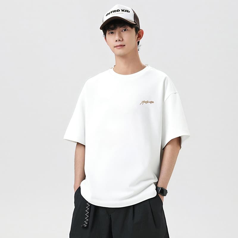 실사 여름 새로운 케이블 루오 그거야. 얼음 센스 순면 반팔 티셔츠 남자 루즈핏 편안함 통기성 미니멀리즘 다용도 맨위