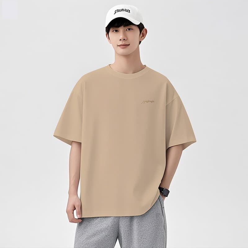 실사 여름 새로운 케이블 루오 그거야. 얼음 센스 순면 반팔 티셔츠 남자 루즈핏 편안함 통기성 미니멀리즘 다용도 맨위 이미지 4