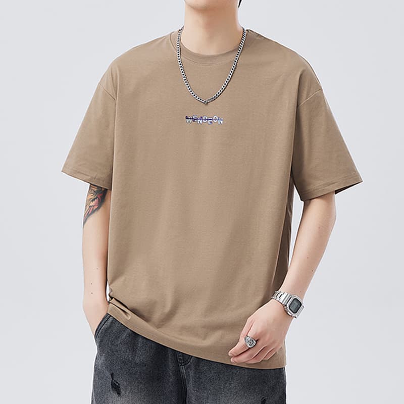 실사 여름 새로운 얼음 센스 케이블 루오 Na 일본식 라운드 넥 반팔 티셔츠 남자 루즈핏 다용도 미니멀리즘 순면 맨위 이미지 3