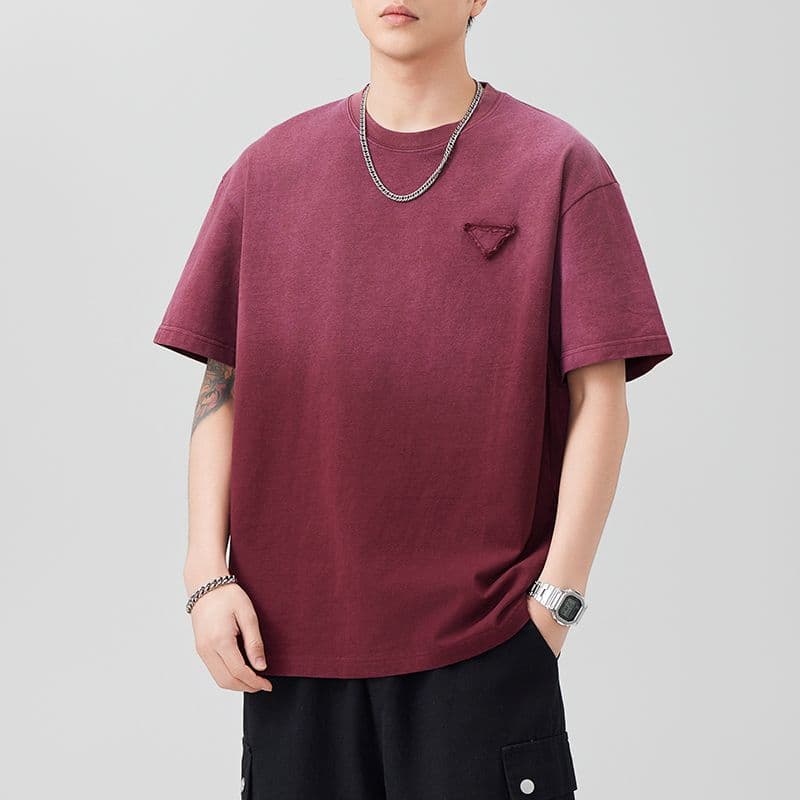 실사 여름 아메리칸 무거운 300 그램 조수 브랜드 그라데이션 워싱 순면 소매 티셔츠 남자 국가 트렌디 일본식 캐주얼 반팔 이미지 3