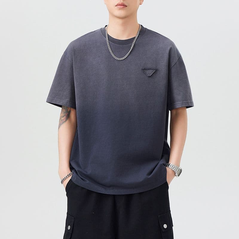 실사 여름 아메리칸 무거운 300 그램 조수 브랜드 그라데이션 워싱 순면 소매 티셔츠 남자 국가 트렌디 일본식 캐주얼 반팔 이미지 4