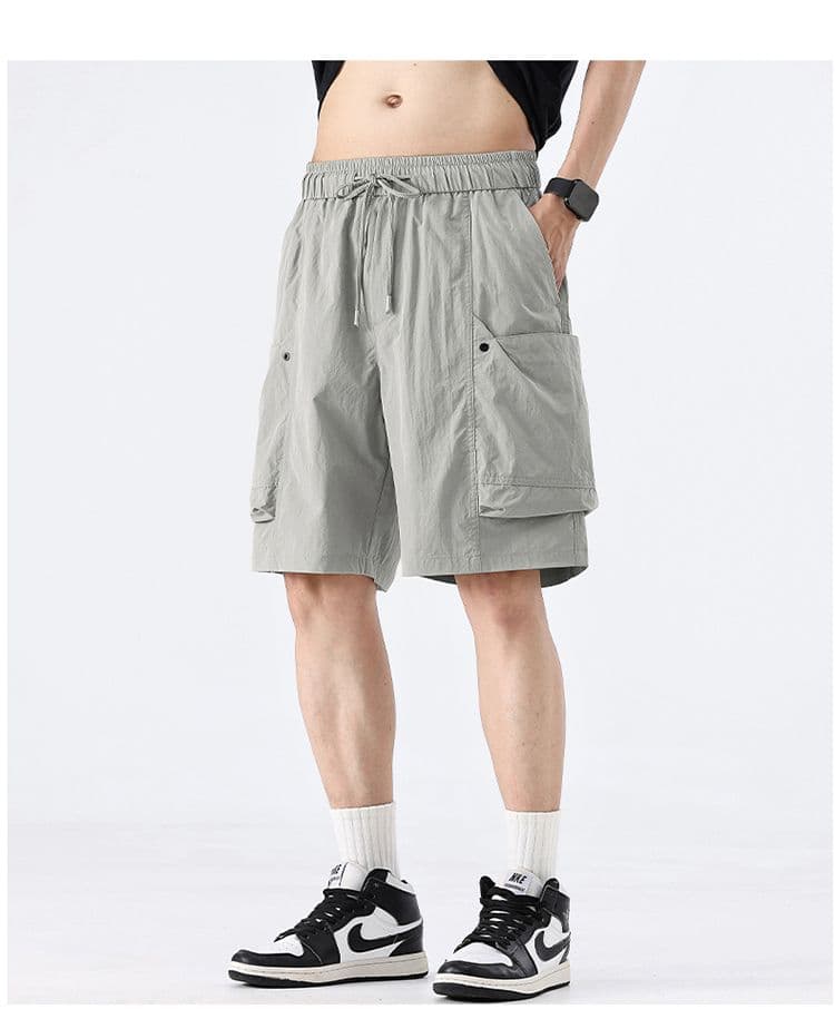 실사 여름 얇은 스타일 높음 거리 워크웨어 반바지 남자 시도 주머니 캐주얼 얼음 실크 오부 바지 상세 이미지 16