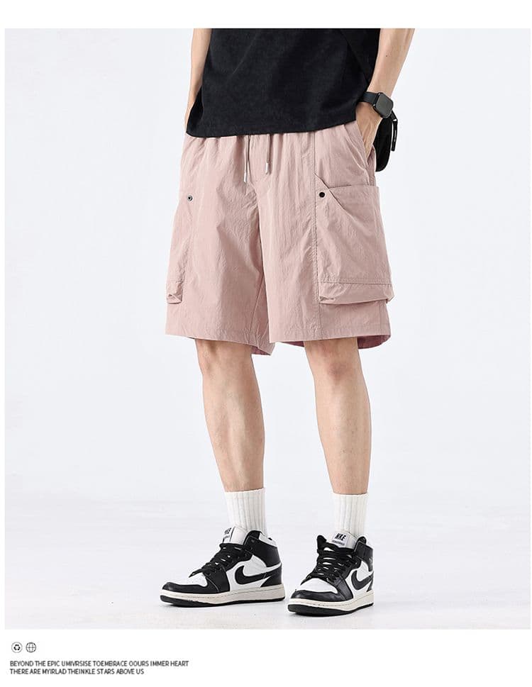 실사 여름 얇은 스타일 높음 거리 워크웨어 반바지 남자 시도 주머니 캐주얼 얼음 실크 오부 바지 상세 이미지 19