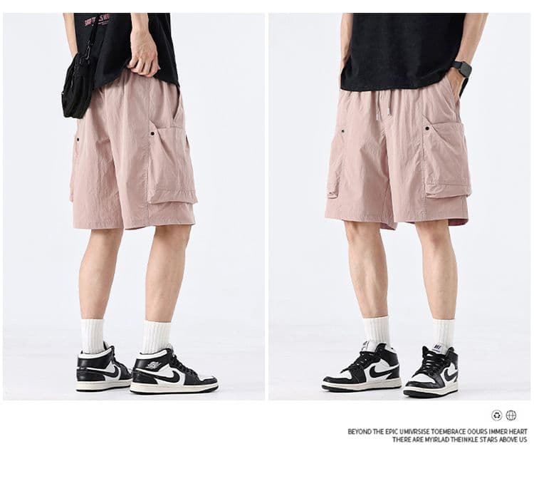 실사 여름 얇은 스타일 높음 거리 워크웨어 반바지 남자 시도 주머니 캐주얼 얼음 실크 오부 바지 상세 이미지 21