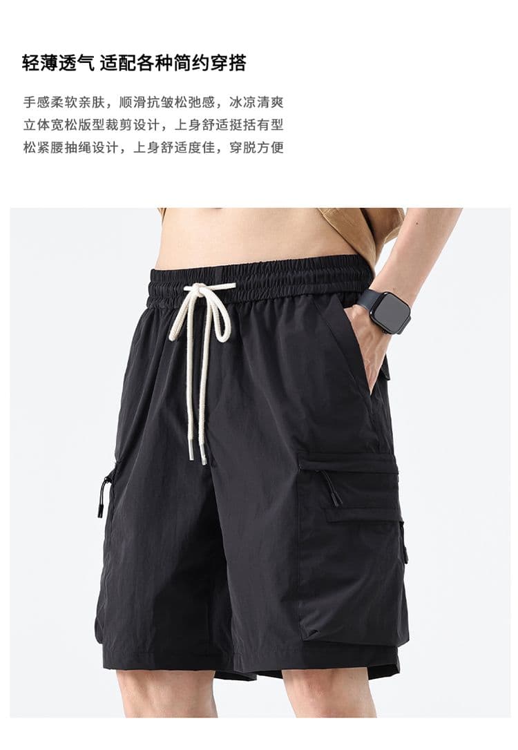 실사 여름 얼음 센스 루즈핏 편안함 워크웨어 반바지 남자 속도 건조한 산계 5 점 반바지 상세 이미지 2