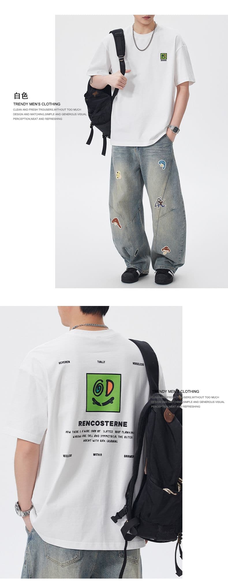 실사 아메리칸 조수 브랜드 순면 자수 무거운 워싱 반팔 티셔츠 남자 여름 루즈핏 라운드 넥 반소매 맨위 상세 이미지 11