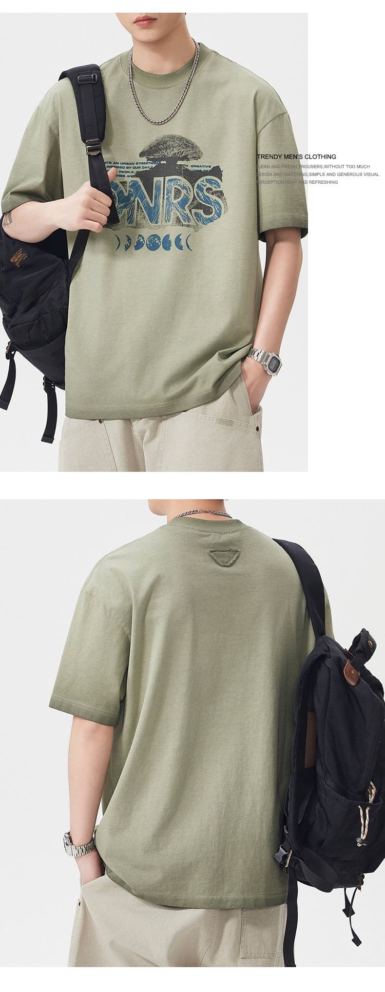 실사 여름 아메리칸 조수 브랜드 프린트 마 오래된 무거운 워싱 반팔 티셔츠 남자 루즈핏 다용도 라운드 넥 맨위 상세 이미지 9