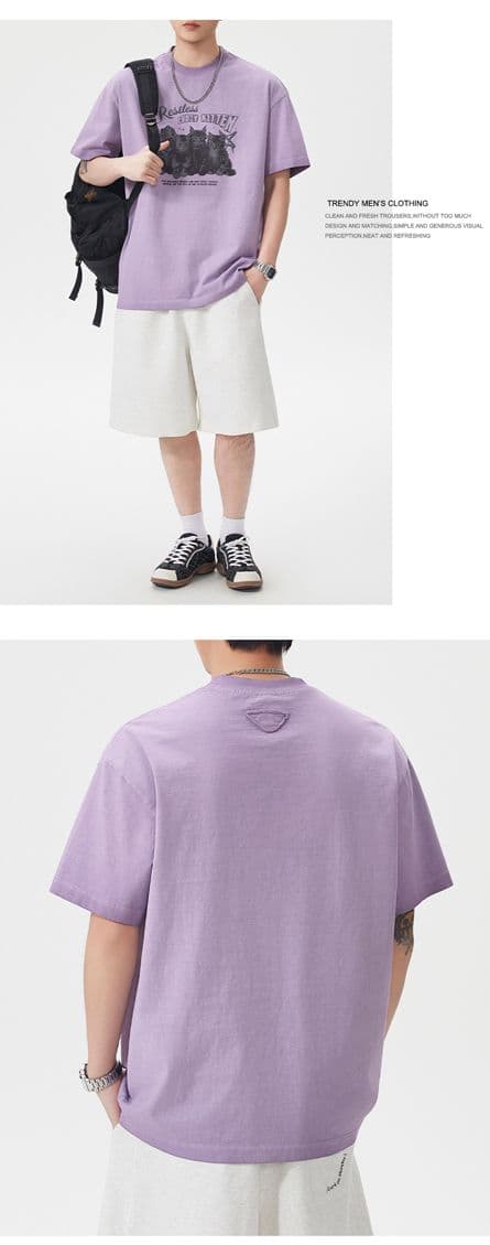 실사 여름 조수 브랜드 재미있는 프린트 마 오래된 무거운 워싱 반팔 티셔츠 남자 루즈핏 다용도 라운드 넥 맨위 상세 이미지 7