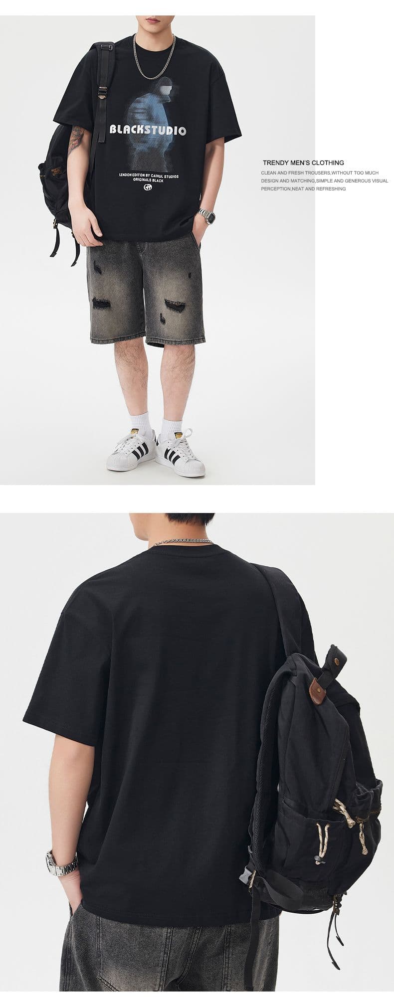 실사 여름 아메리칸 조수 브랜드 무거운 프린트 반팔 티셔츠 남자 루즈핏 다용도 라운드 넥 편안함 통기성 맨위 상세 이미지 7