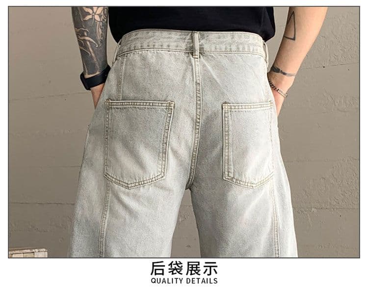 실사 아메리칸 빛 럭셔리 데님 반바지 남성 여름 새로운 스트레이트 루즈핏 악당 잘 생긴 오래된 돈 바람 오부 바지 상세 이미지 13