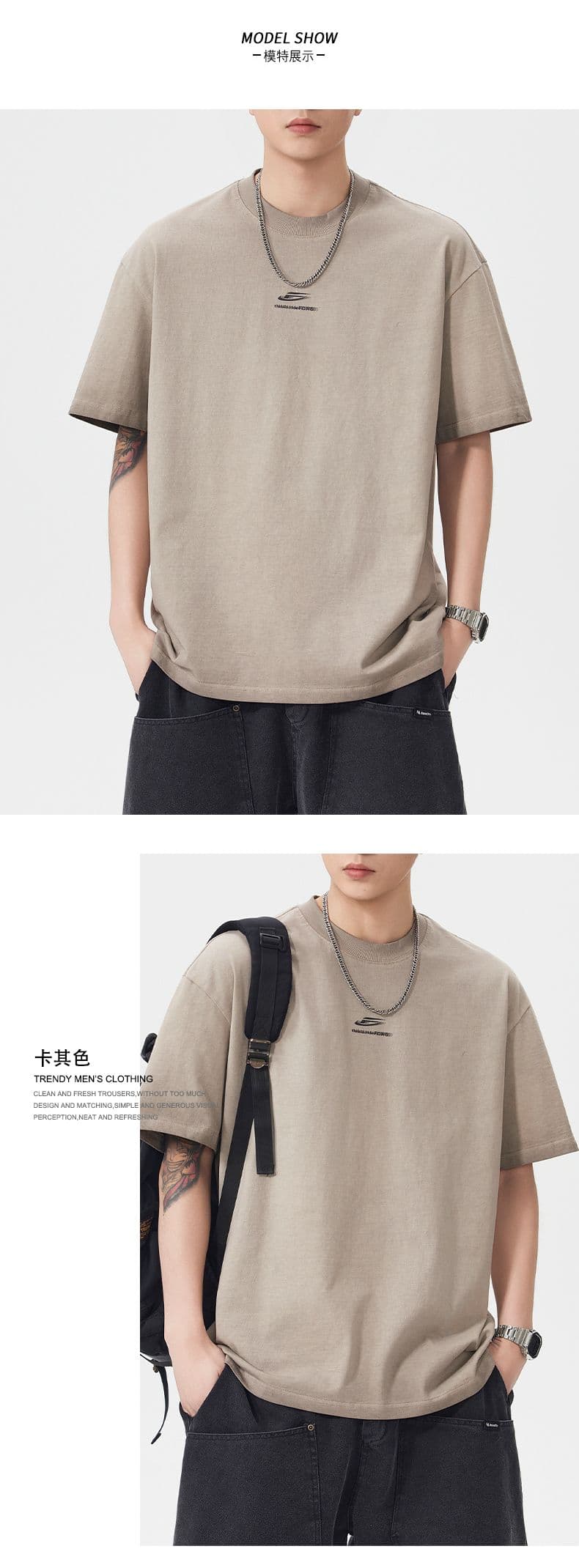 실사 여름 새로운 아메리칸 조수 브랜드 무거운 워싱 면 반팔 남자 부드러운 찹쌀 통기성 기초 미니멀리즘 출퇴근 섹션 상세 이미지 6