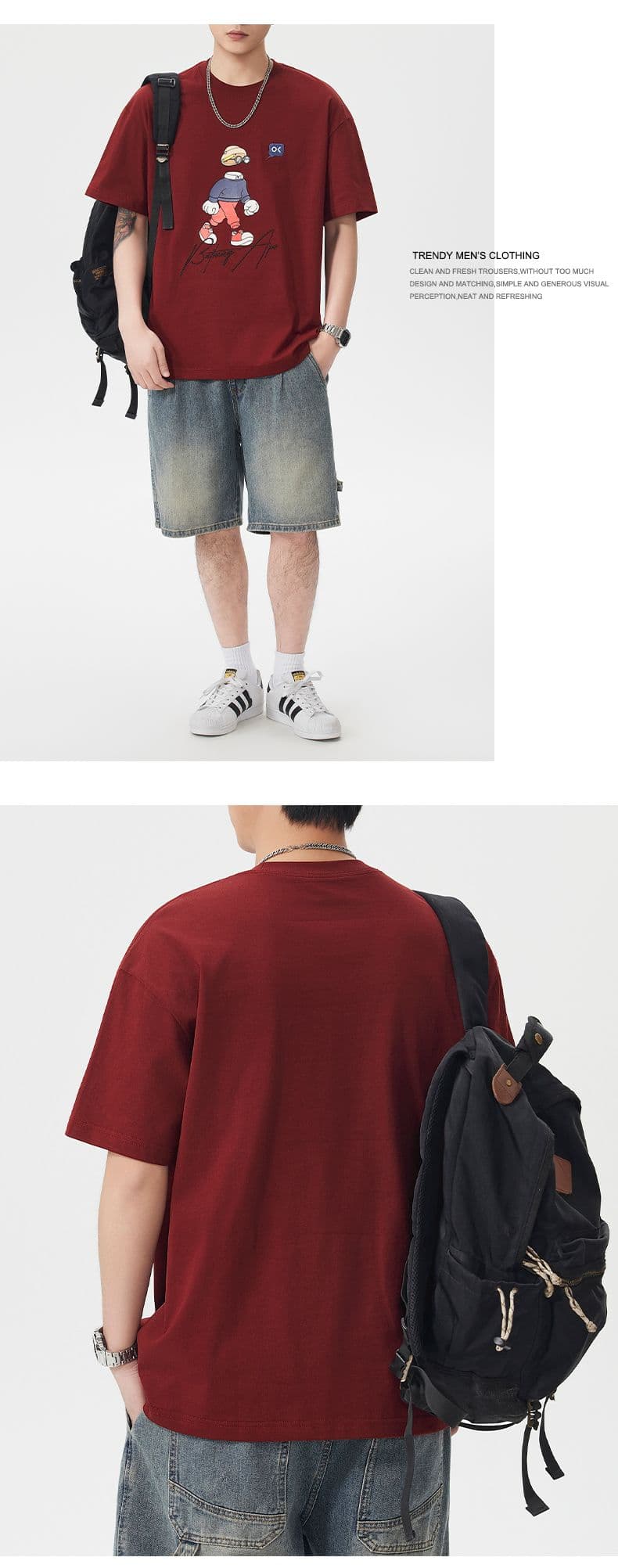 실사 여름 새로운 조수 브랜드 재미있는 자수 프린트 무거운 면 100% 반팔 티셔츠 남자 루즈핏 다용도 맨위 상세 이미지 7