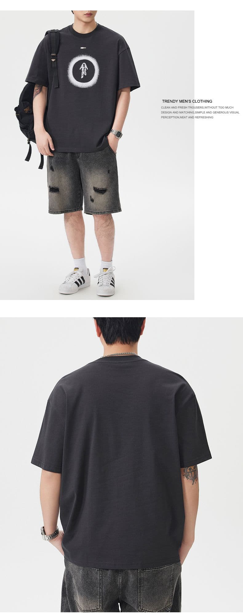 실사 여름 조수 브랜드 일본식 무거운 순면 반팔 티셔츠 남자 루즈핏 라운드 넥 캐주얼 반소매 미니멀리즘 맨위 상세 이미지 7