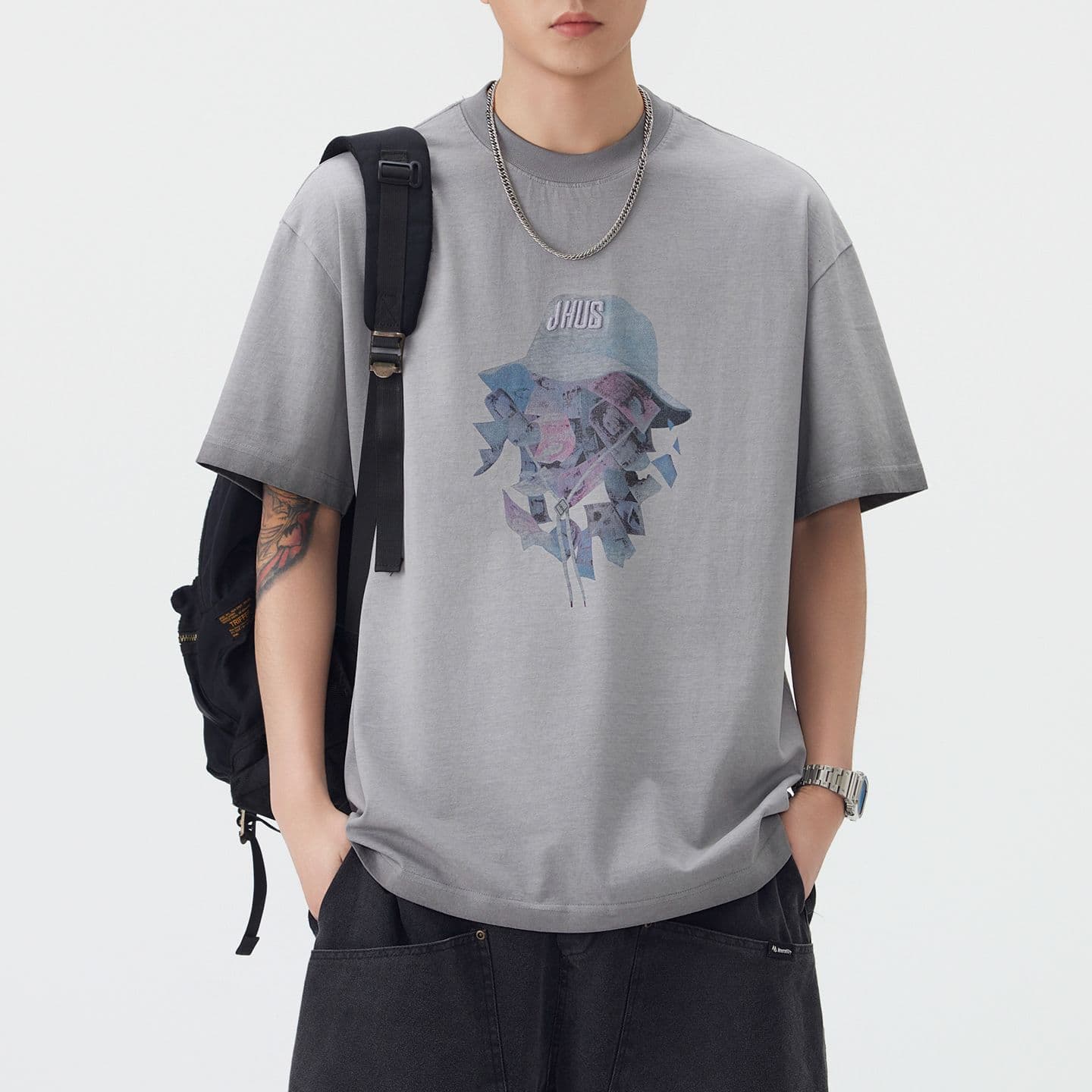 실사 여름 새로운 아메리칸 조수 브랜드 무거운 워싱 마 오래된 반팔 티셔츠 남자 루즈핏 라운드 넥 캐주얼 반소매 이미지 3