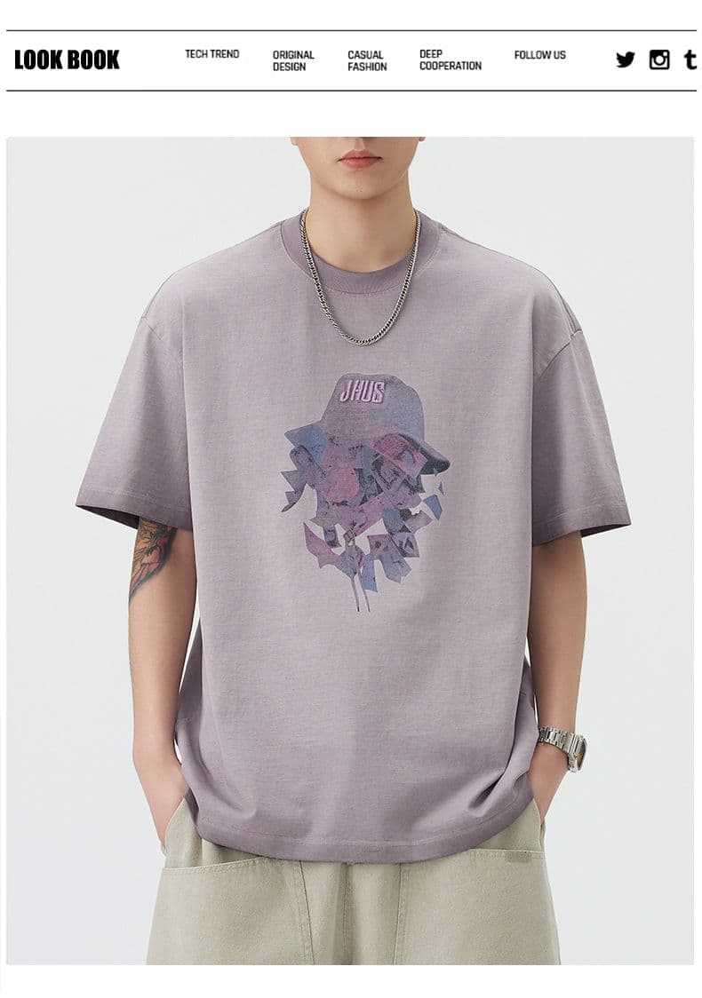 실사 여름 새로운 아메리칸 조수 브랜드 무거운 워싱 마 오래된 반팔 티셔츠 남자 루즈핏 라운드 넥 캐주얼 반소매 상세 이미지 1