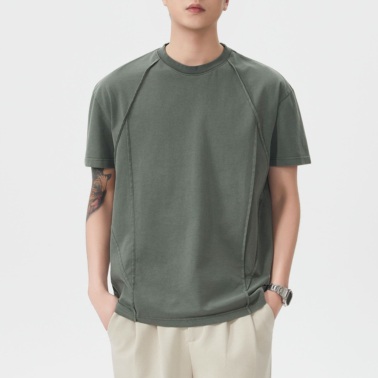 실사 아메리칸 레트로 조수 브랜드 순면 무거운 워싱 반팔 티셔츠 남자 여름 루즈핏 라운드 넥 구조 설계 섹션