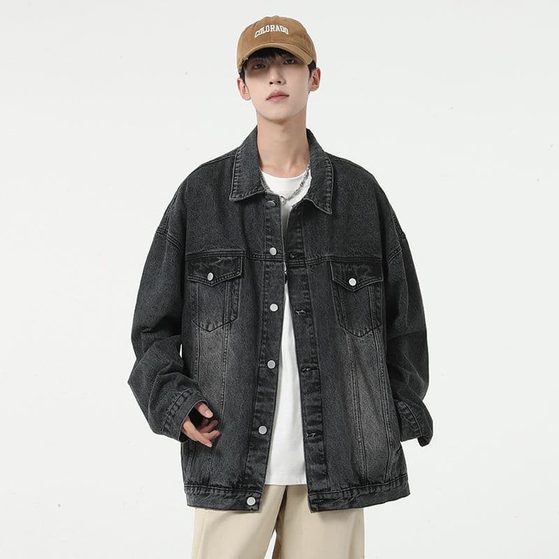 실사 가을 겨울 새로운 데님 외투 남자 루즈핏 다용도 한국 스타일 레트로 커플 중성 섹션 데님 재킷