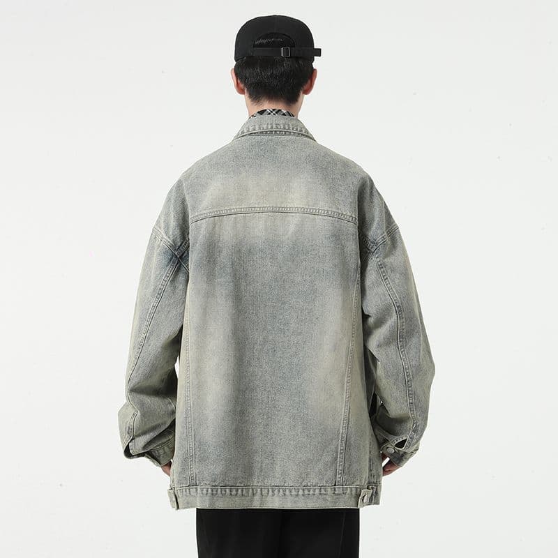실사 가을 겨울 새로운 데님 외투 남자 루즈핏 다용도 한국 스타일 레트로 커플 중성 섹션 데님 재킷 이미지 4