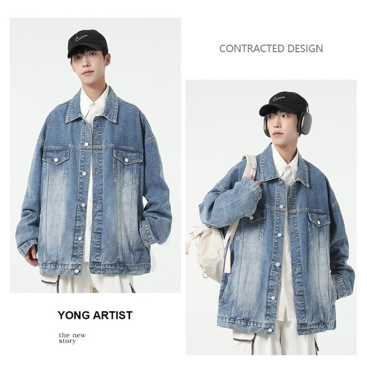 실사 가을 겨울 새로운 데님 외투 남자 루즈핏 다용도 한국 스타일 레트로 커플 중성 섹션 데님 재킷 상세 이미지 10