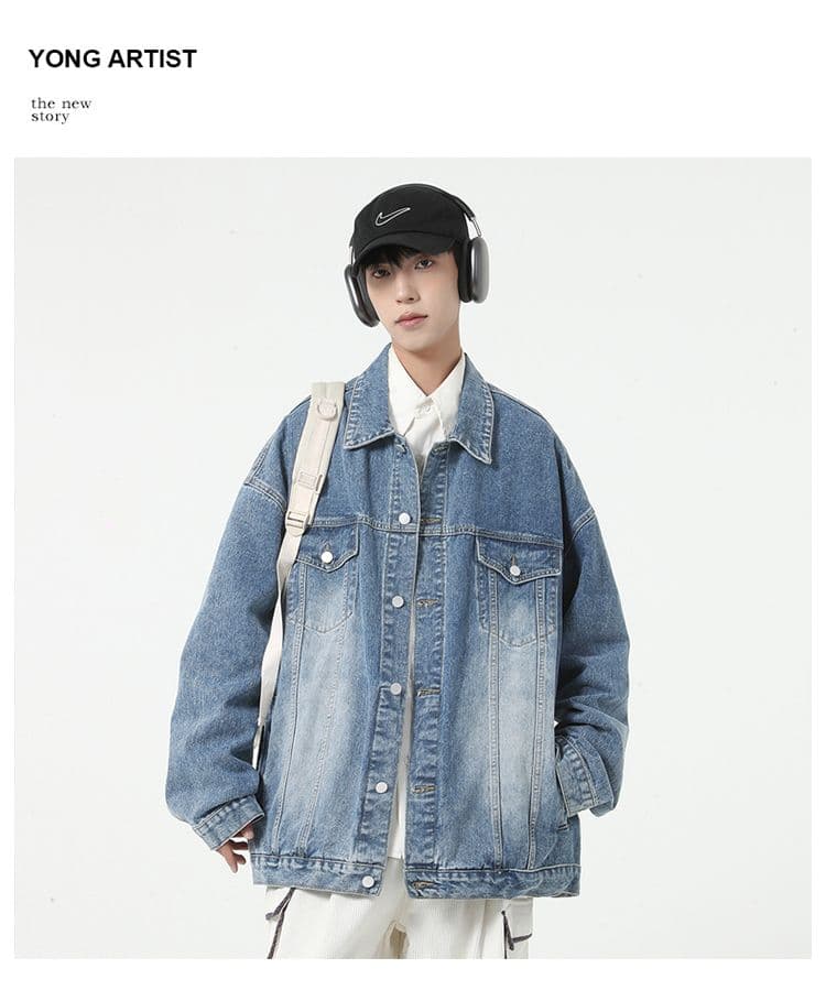 실사 가을 겨울 새로운 데님 외투 남자 루즈핏 다용도 한국 스타일 레트로 커플 중성 섹션 데님 재킷 상세 이미지 11