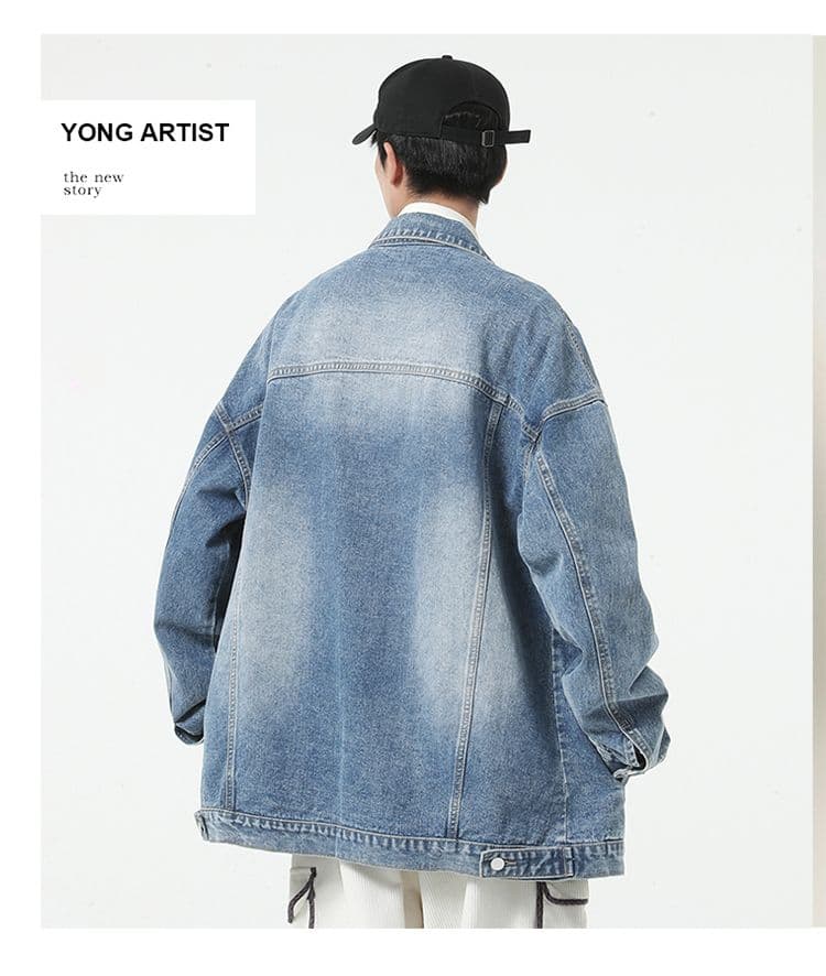 실사 가을 겨울 새로운 데님 외투 남자 루즈핏 다용도 한국 스타일 레트로 커플 중성 섹션 데님 재킷 상세 이미지 12