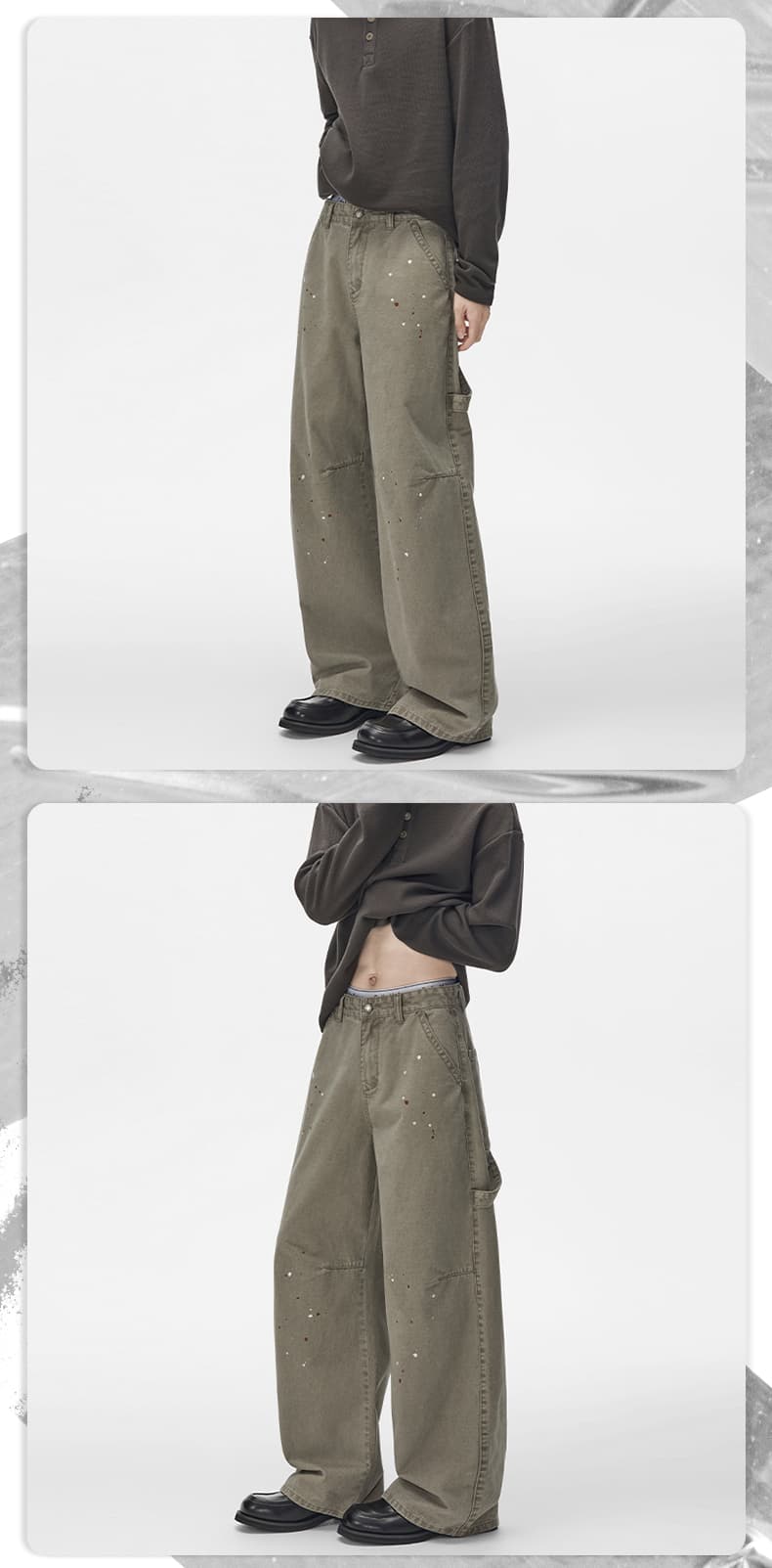 실사 가을 신제품 마 오래된 워싱 물 말 먹물 거리 트렌드 루즈핏 스트레이트 벌채 반출 캐주얼 바지 남녀 상세 이미지 9