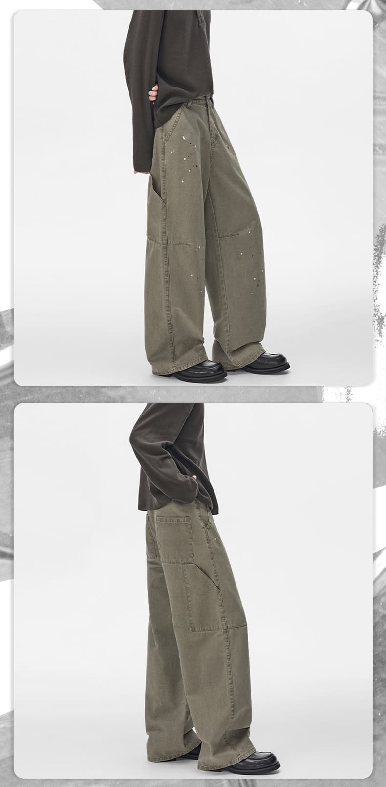 실사 가을 신제품 마 오래된 워싱 물 말 먹물 거리 트렌드 루즈핏 스트레이트 벌채 반출 캐주얼 바지 남녀 상세 이미지 10