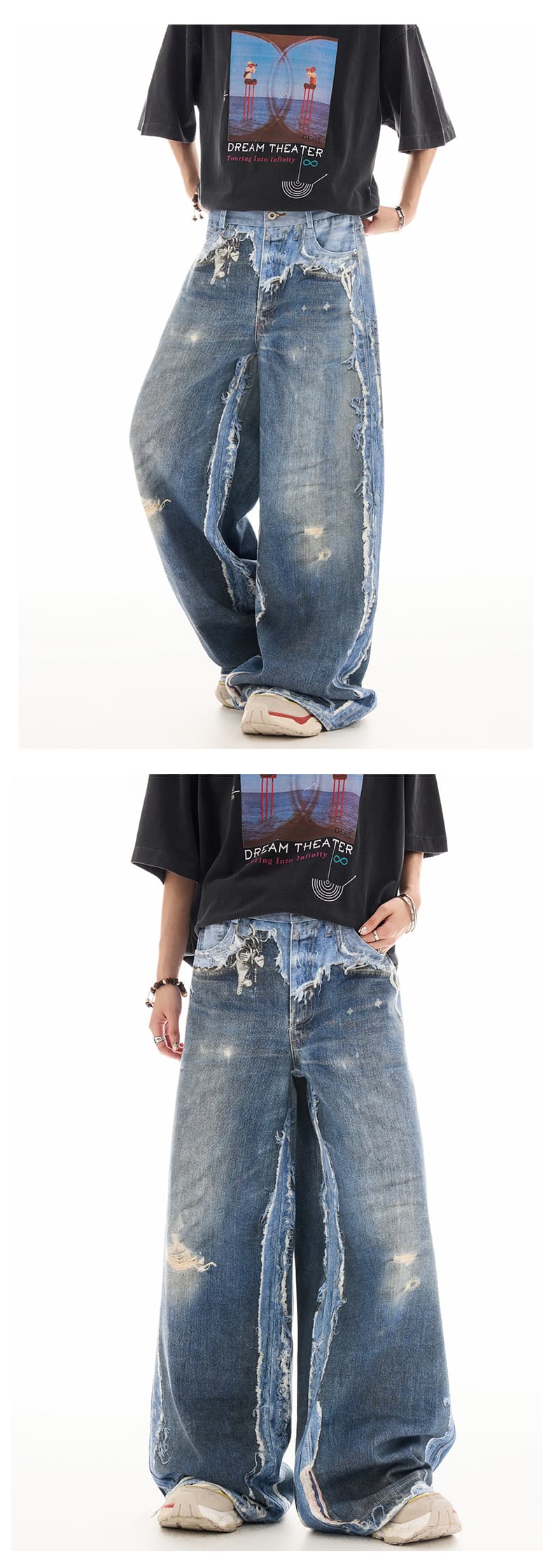 실사 가을 새로운 아메리칸 조수 브랜드 디지털 프린트 청바지 남자 여자 중성 다용도 높음 거리 웃음 하 트렌디 차가운 상세 이미지 9