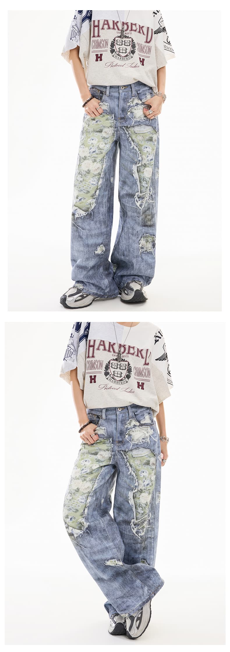 실사 2026 가을 새로운 아메리칸 조수 브랜드 디지털 프린트 청바지 남자 여자 중성 다용도 웃음 하 트렌디 차가운 상세 이미지 9