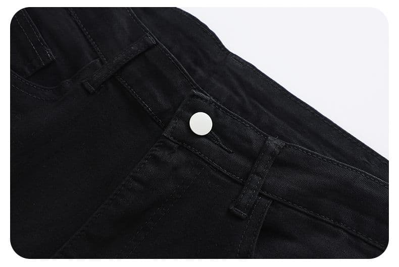 실사 아메리칸 cleanfit 작은 모통이 칼 검정색 청바지 디스플레이 가오 시안 다리 길이 남자 여자 워시 물 신축성 긴 바지 상세 이미지 12